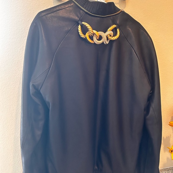 GIUSEPPE ZANOTTI HOODED NAPPA LEATHER BOMBER JACKET with Crystal Chains - Picture 2 of 16